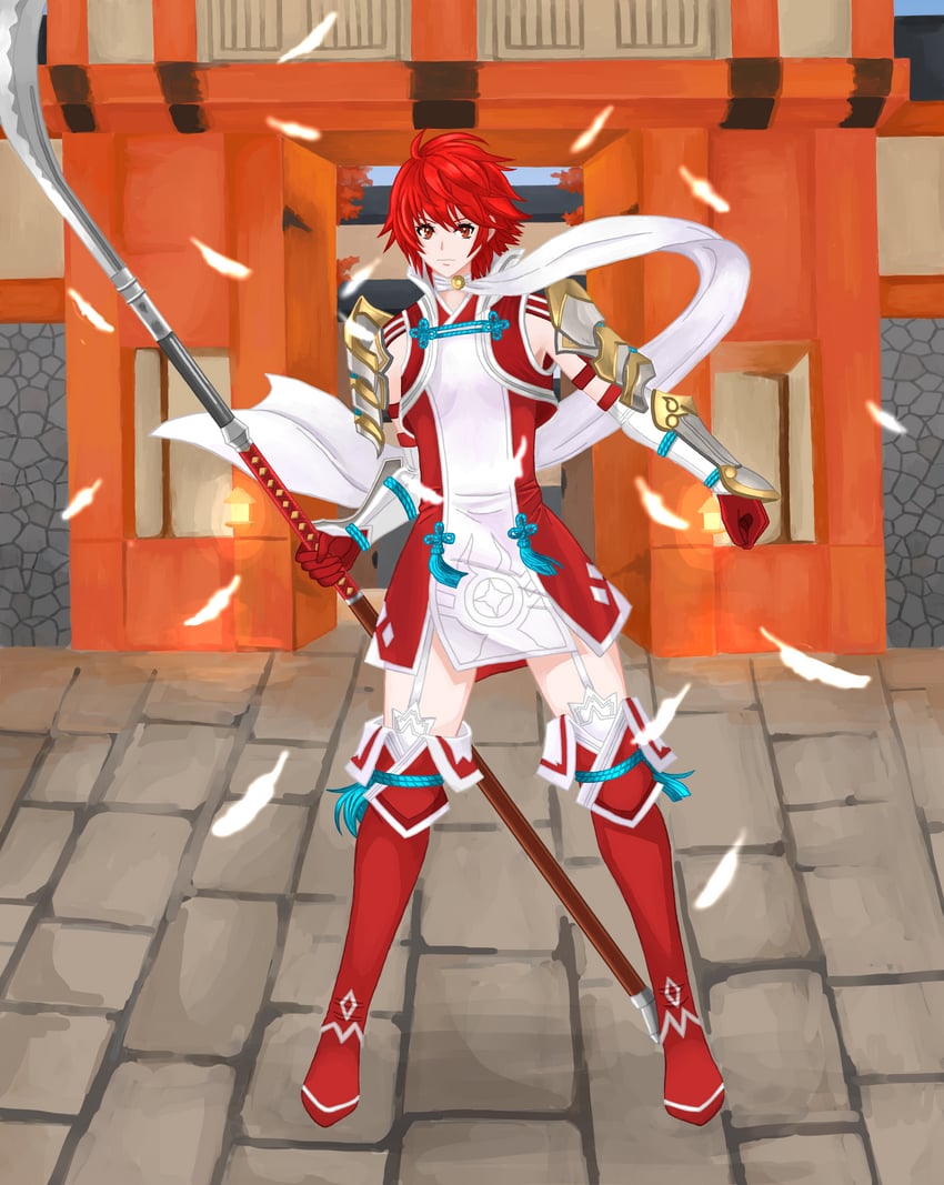 火焰纹章、火焰之纹章：if、火乃香 (火焰之纹章) 1名女孩 建筑 铠甲 蓝绳 靴子