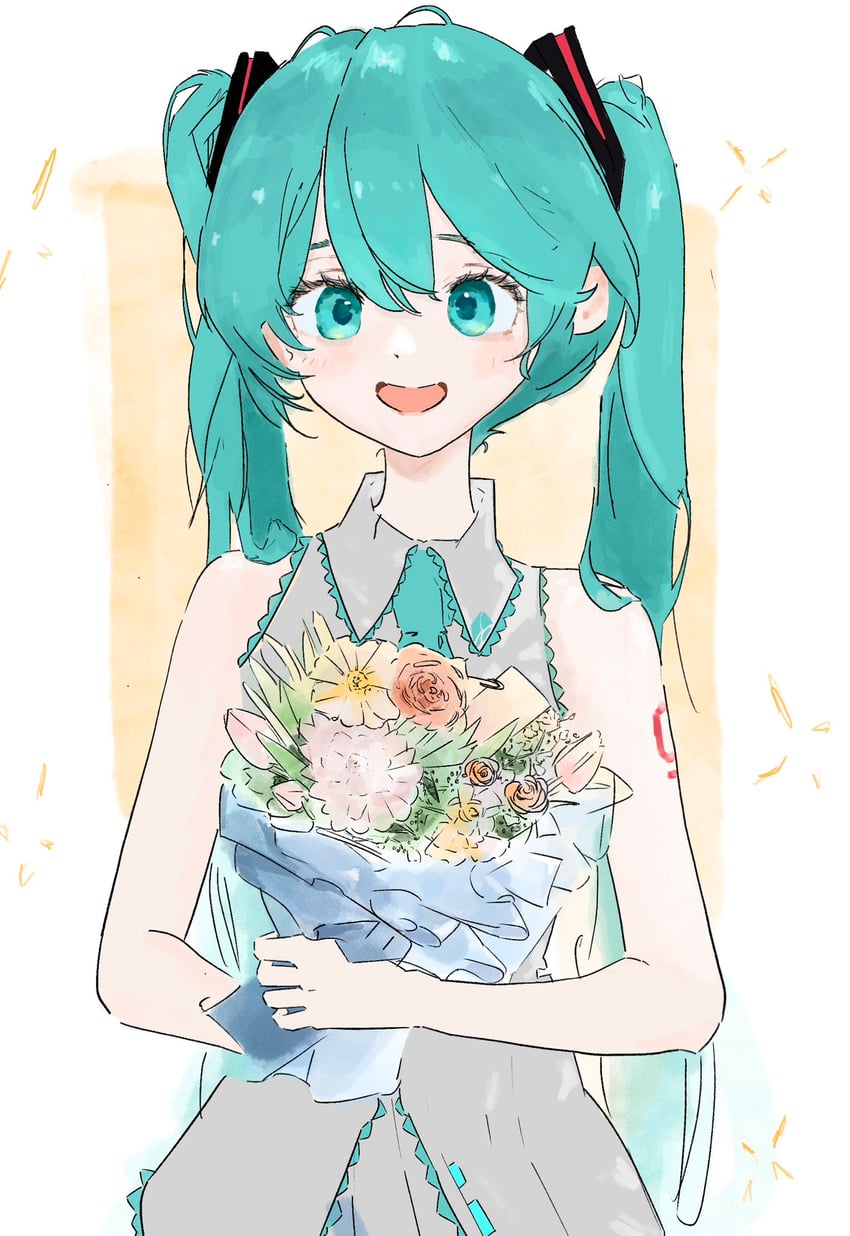 VOCALOID、初音未来 1名女孩 露肩 蓝眼 蓝发 蓝色镶边