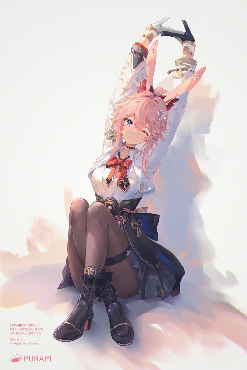 崩坏：星穹铁道、崩坏系列、埃瓦内茜卡（崩坏：星穹铁道） 1名女孩 ;) 兽耳 不对称手套 黑色手套