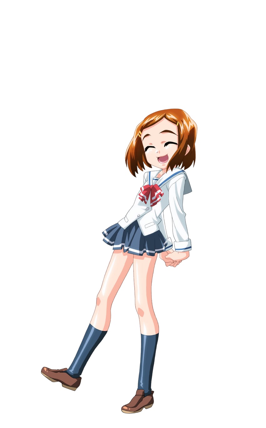 魔法玉、樱木千纱 1名女孩 :D 微笑 双手背在身后 蓝裙子