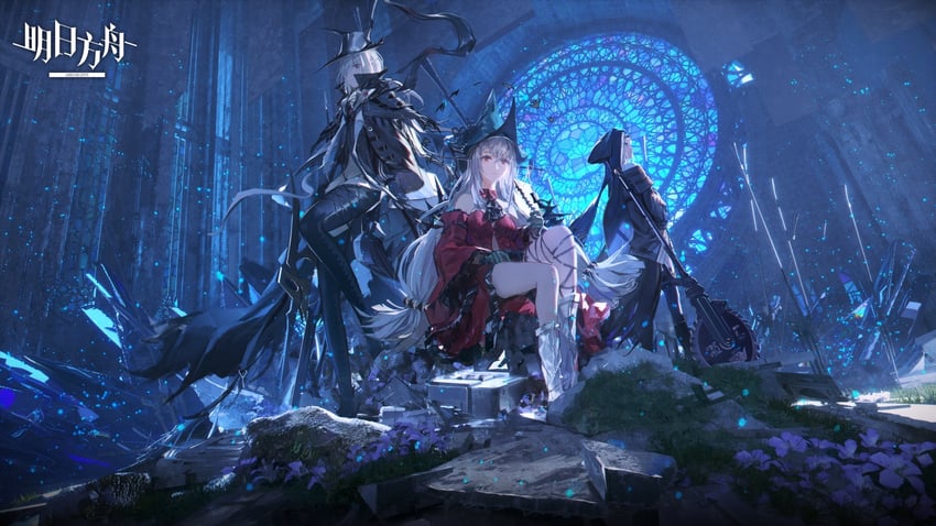 明日方舟、歌蒂 (明日方舟)、斯卡蒂 (明日方舟) 3人女子 周年纪念 阿斯科特领巾 露肩 黑色细领带