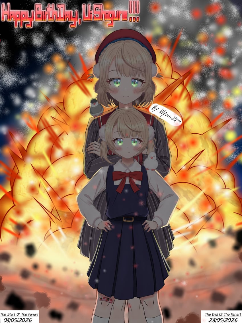 个人势虚拟主播、巧可 (しぐれうい (Vtuber))、时雨羽衣 (第一套服装) (VTuber) 2名女孩 头上的动物 肩上的动物 创可贴 腰带