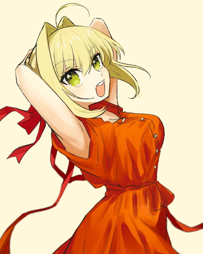 Fate系列、尼禄·克劳狄乌斯 (Fate) 1名女孩 :D 呆毛 露腋 双手抱头