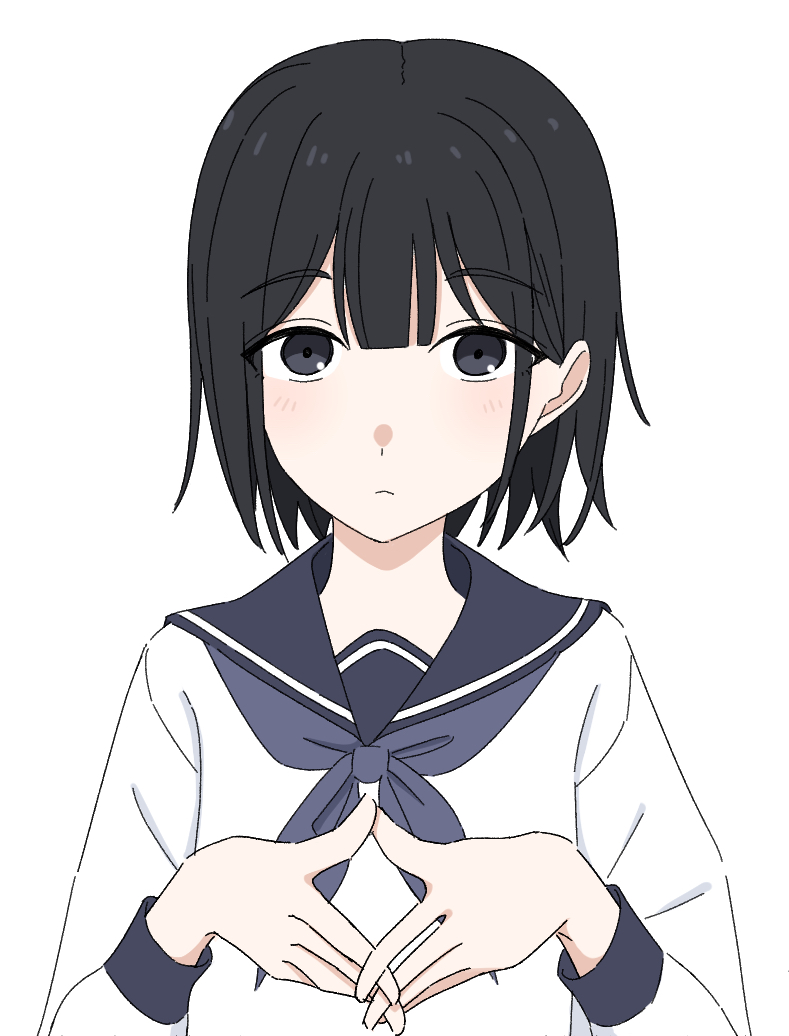 原创 1名女孩 黑瞳 黑发 蓝色领巾 蓝色水手领