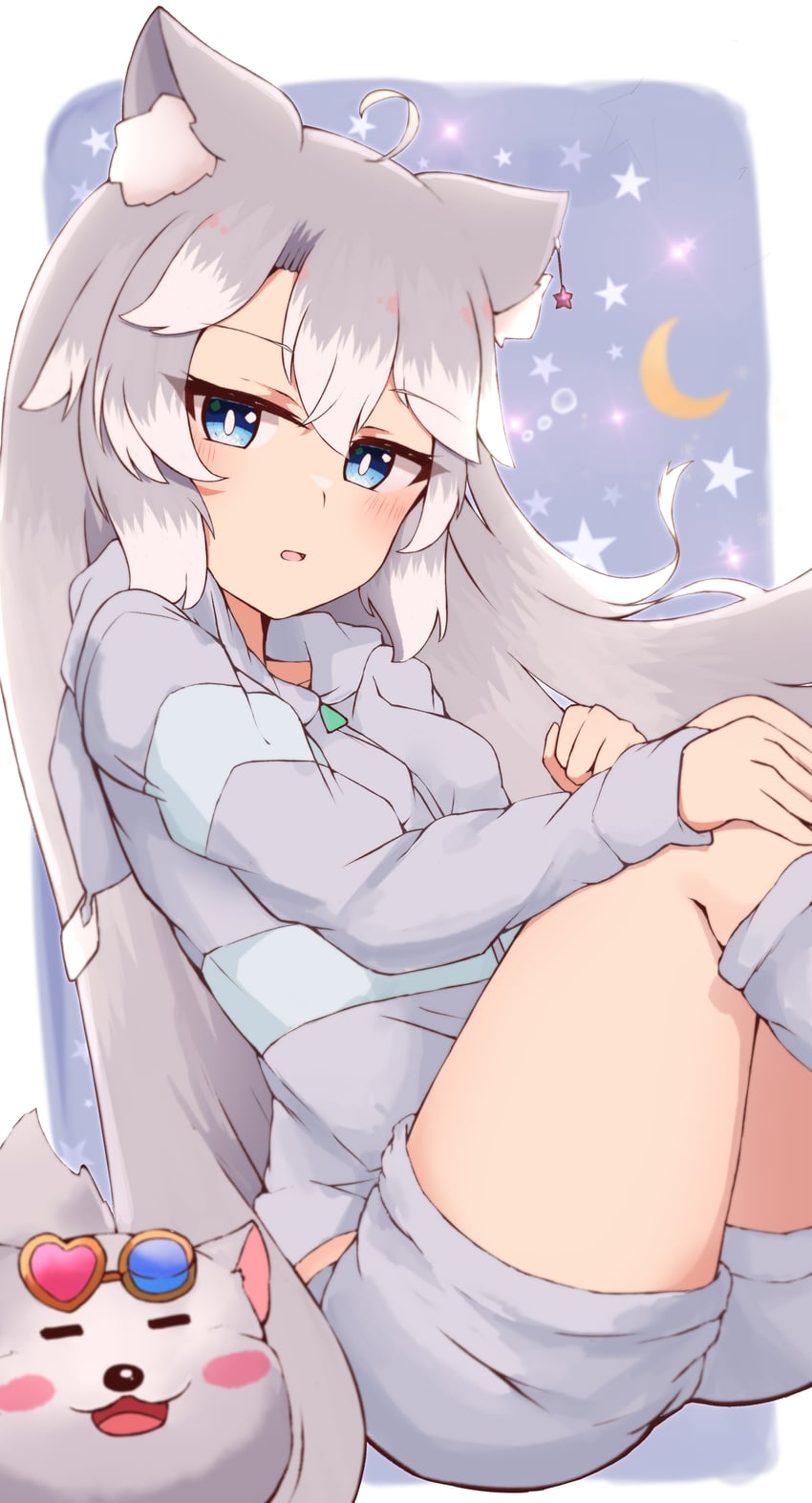 原创 1名女孩 呆毛 兽耳毛 兽耳 蓝色镜片眼镜