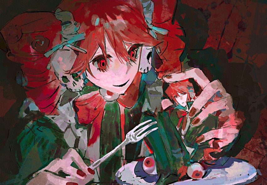 UTAU、重音Ted、重音Teto 1名男孩 1名女孩 黑色连衣裙 黑色西装 蓝色蝴蝶结