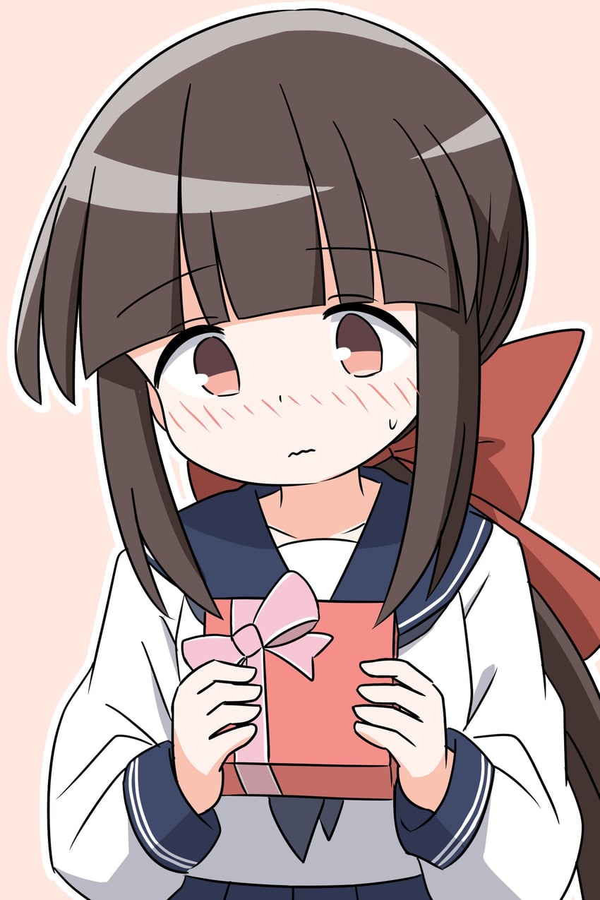 原创、真白萤 (赤渔群) 1名女孩 蓝色水手领 蓝天 脸红 蝴蝶结
