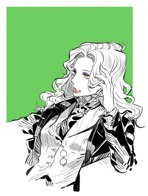 Classicaloid、弗朗茨·李斯特 (古典loid) 1名女孩 边框 眼影 绿色背景 灰度图彩背景