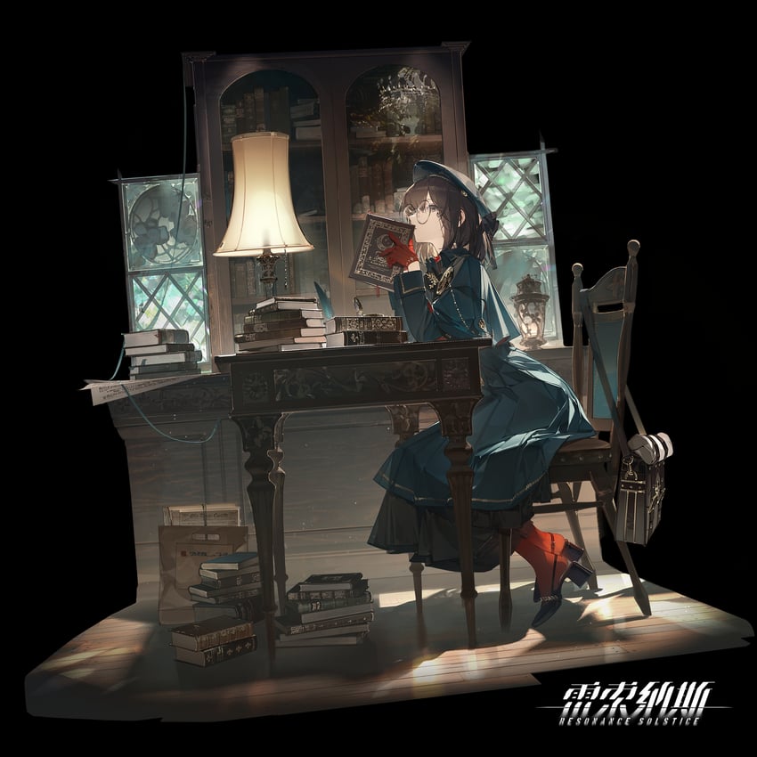 共鸣冬至 (尘白禁区)、raziel (resonance solstice) 1名女孩 徽章 包 贝雷帽 黑色背景