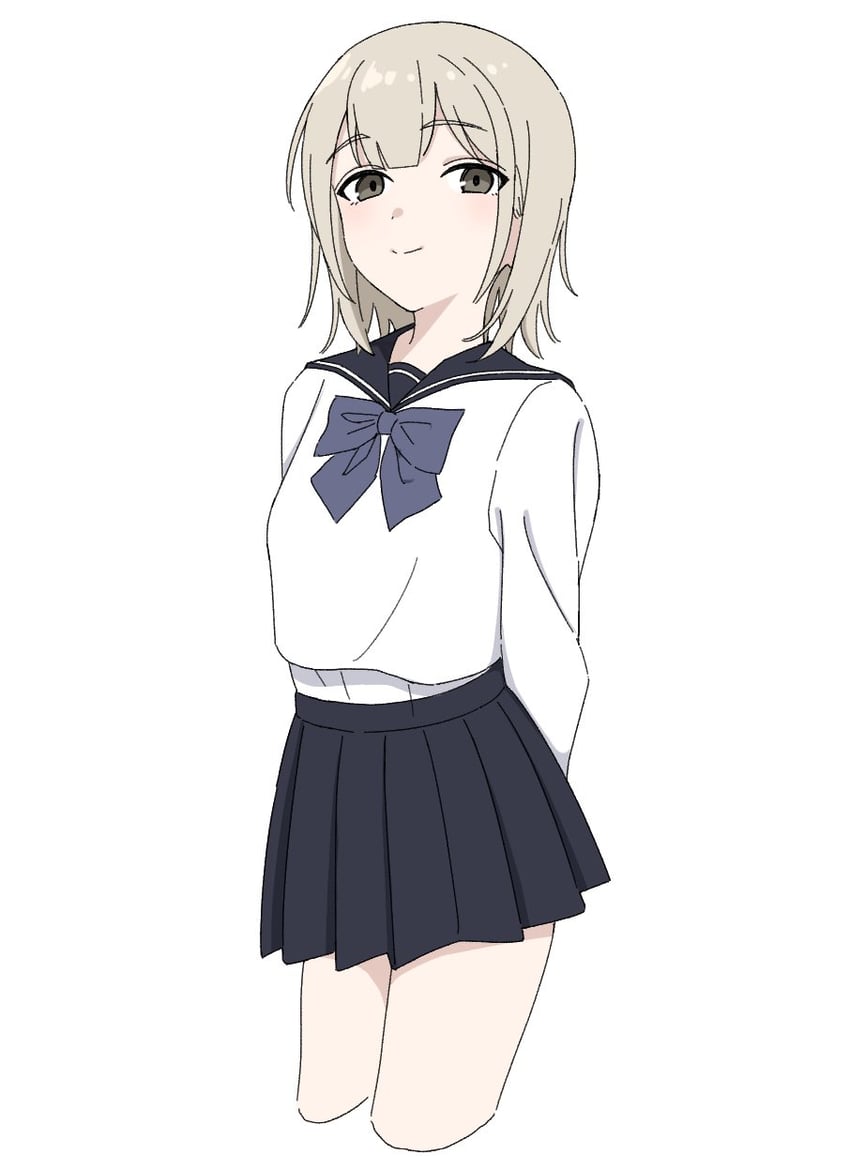 原创 1名女孩 黑色水手领 黑色裙子 金发 蓝色蝴蝶结