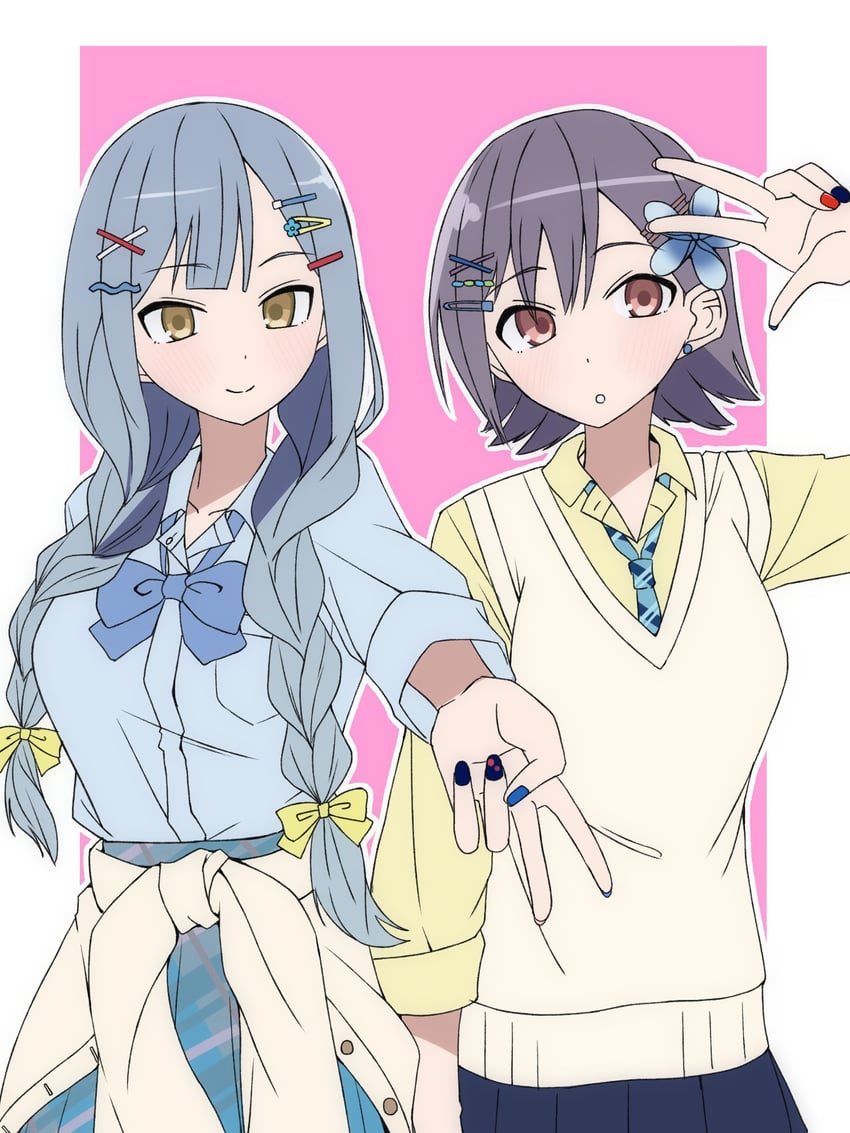 BanG Dream!、Bang Dream! It's MyGO!!!!!、高松灯 2名女孩 蓝色指甲 蓝色领带 蓝色衬衫 蓝裙子