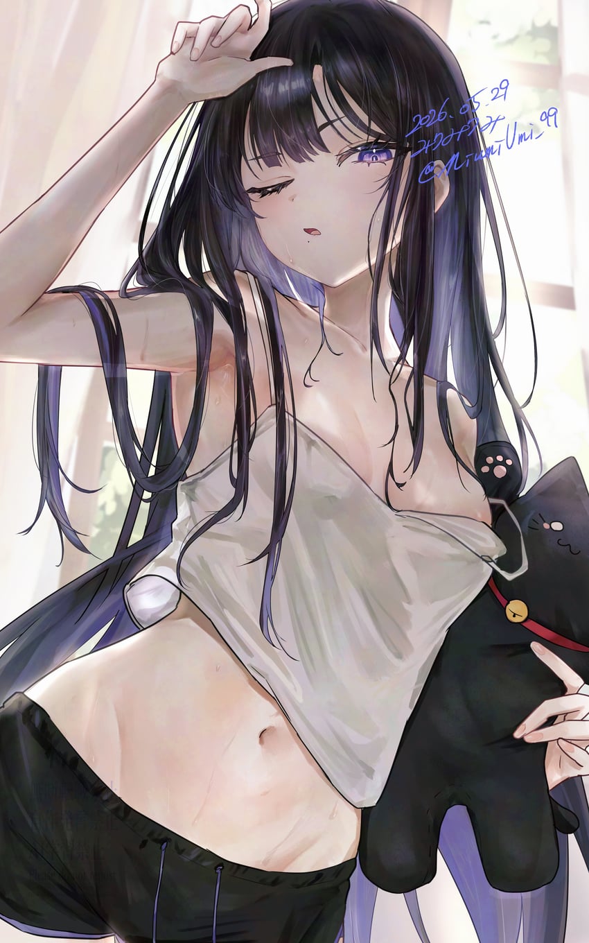 胜利女神：妮姬、恩华 (胜利女神：妮姬) 1名女孩 露乳晕 举手 腋下 露肩