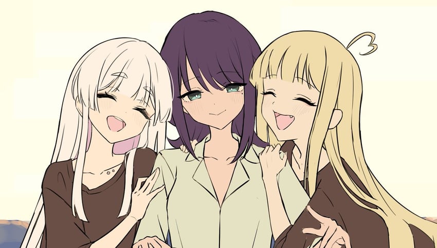 超辉夜姬!、辉夜 (超辉夜姬!)、留奈美八千代 3人女子 呆毛 黑发 金发 脸红