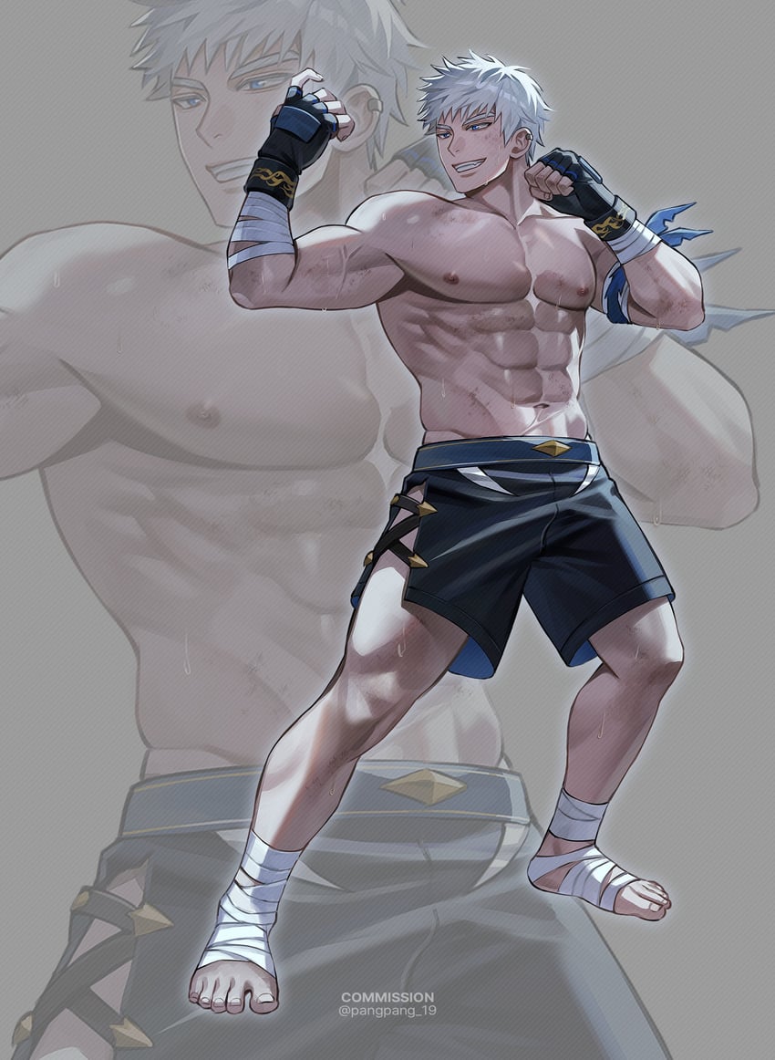 原创、kai (jae) 1名男孩 腹肌 包扎的手臂 缠绷带的脚 绷带