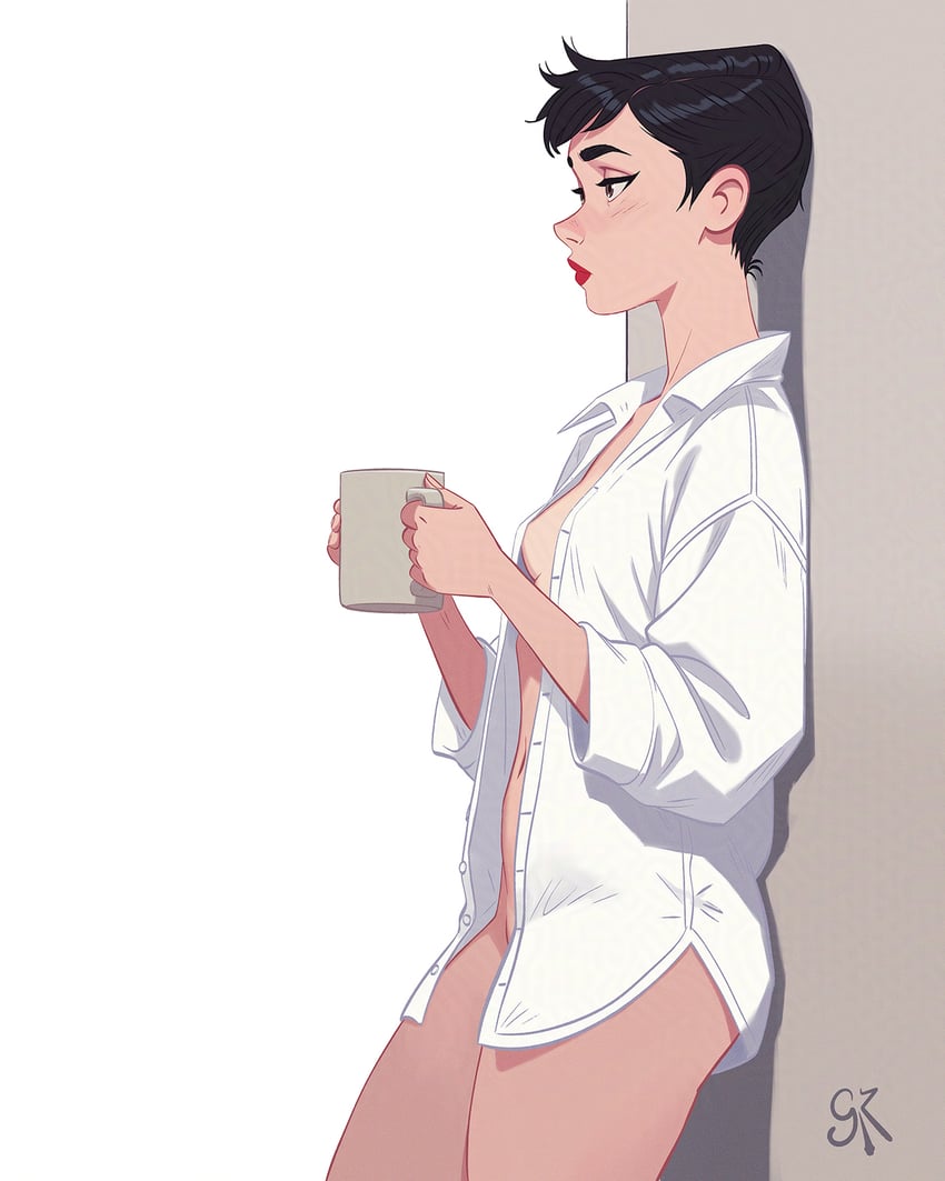 原创、奥黛丽·赫本 1名女孩 靠墙 作者名 黑发 没穿下装