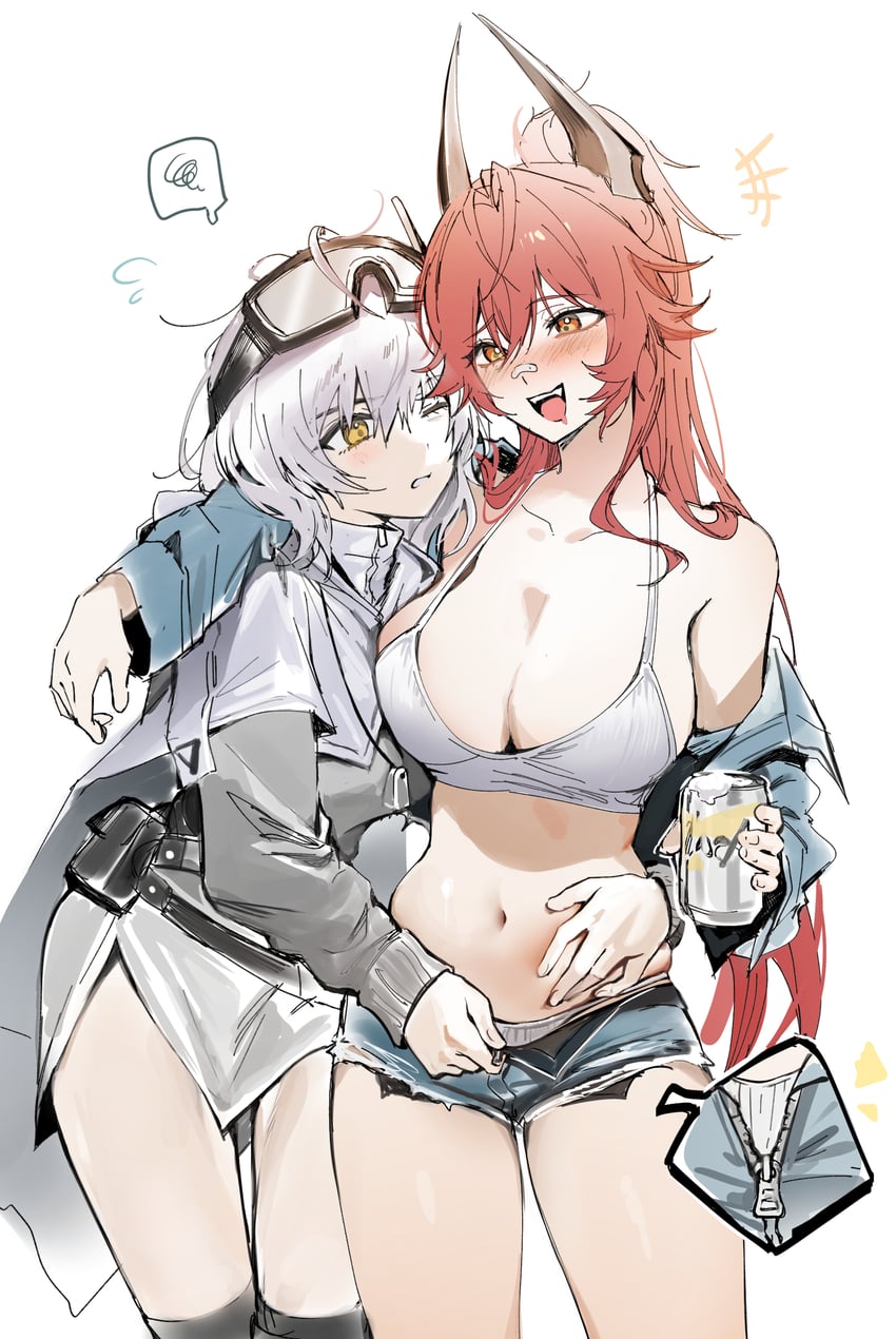 胜利女神：妮姬、小红帽 (胜利女神：妮姬)、小红帽 (复古日) (妮姬) 2名女孩 搂着他人的背 创可贴 脸上的创可贴 鼻梁创可贴