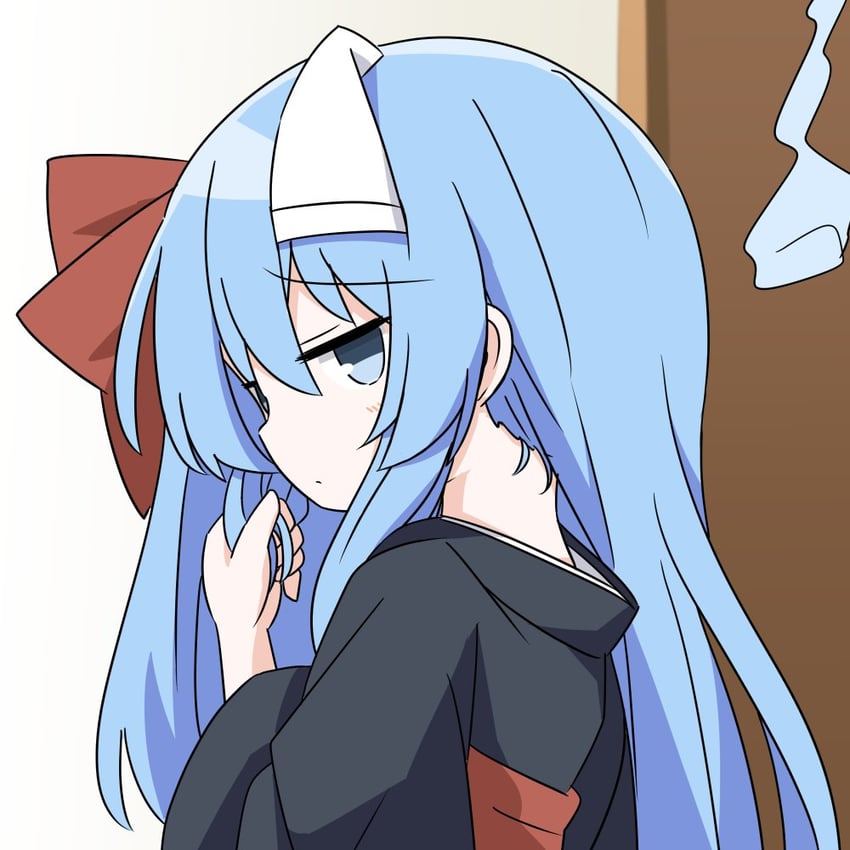 原创、野暗 (赤渔群) 1名女孩 黑色和服 蓝眼 蓝发 蝴蝶结
