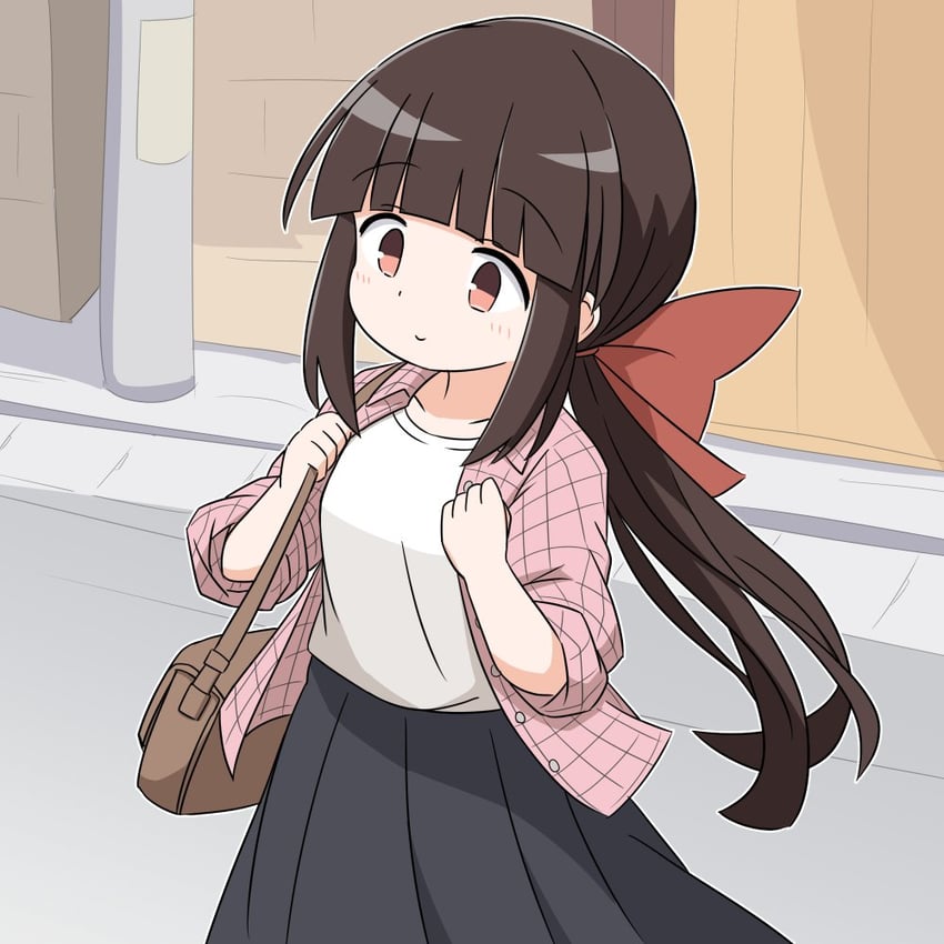 原创、真白萤 (赤渔群) 1名女孩 包 黑色裙子 蝴蝶结 棕色袋子