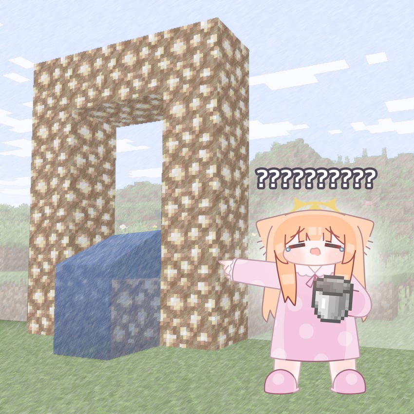 蔚蓝档案、我的世界、the aether (minecraft) 1名女孩 aether portal 蓝天 齐刘海 脸红