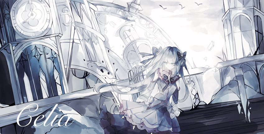 韵律源点 Arcaea、对立 (Arcaea) 1名女孩 建筑 阿斯科特领巾 露肩 黑色蝴蝶结