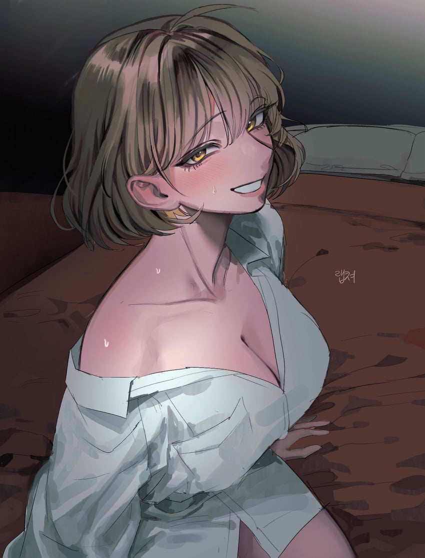 胜利女神：妮姬、阿尼斯(妮姬) 1名女孩 呆毛 床 乳房 棕眼睛