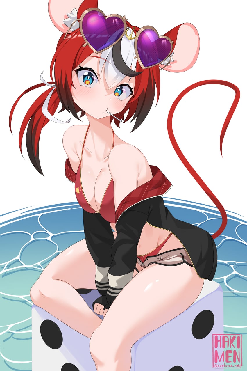 Hololive、Hololive英语、哈可斯·贝尔兹 1名女孩 兽耳 比基尼 黑色夹克 蓝眼