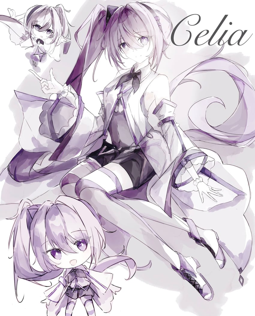 韵律源点 Arcaea、爱酱 (Arcaea) 1名女孩 不对称腿部穿着 露肩 黑色领巾 黑色短裤