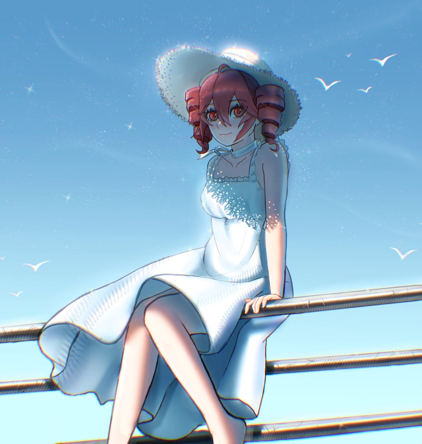 UTAU、重音Teto 1名女孩 鸟 蓝天 锁骨 白天