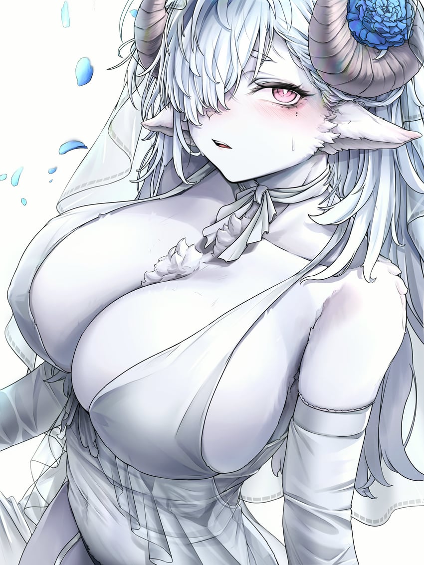 sani yang's laboratory、sani (sani yang's laboratory) 1名女孩 兽耳 动物鼻子 蓝色花瓣 脸红