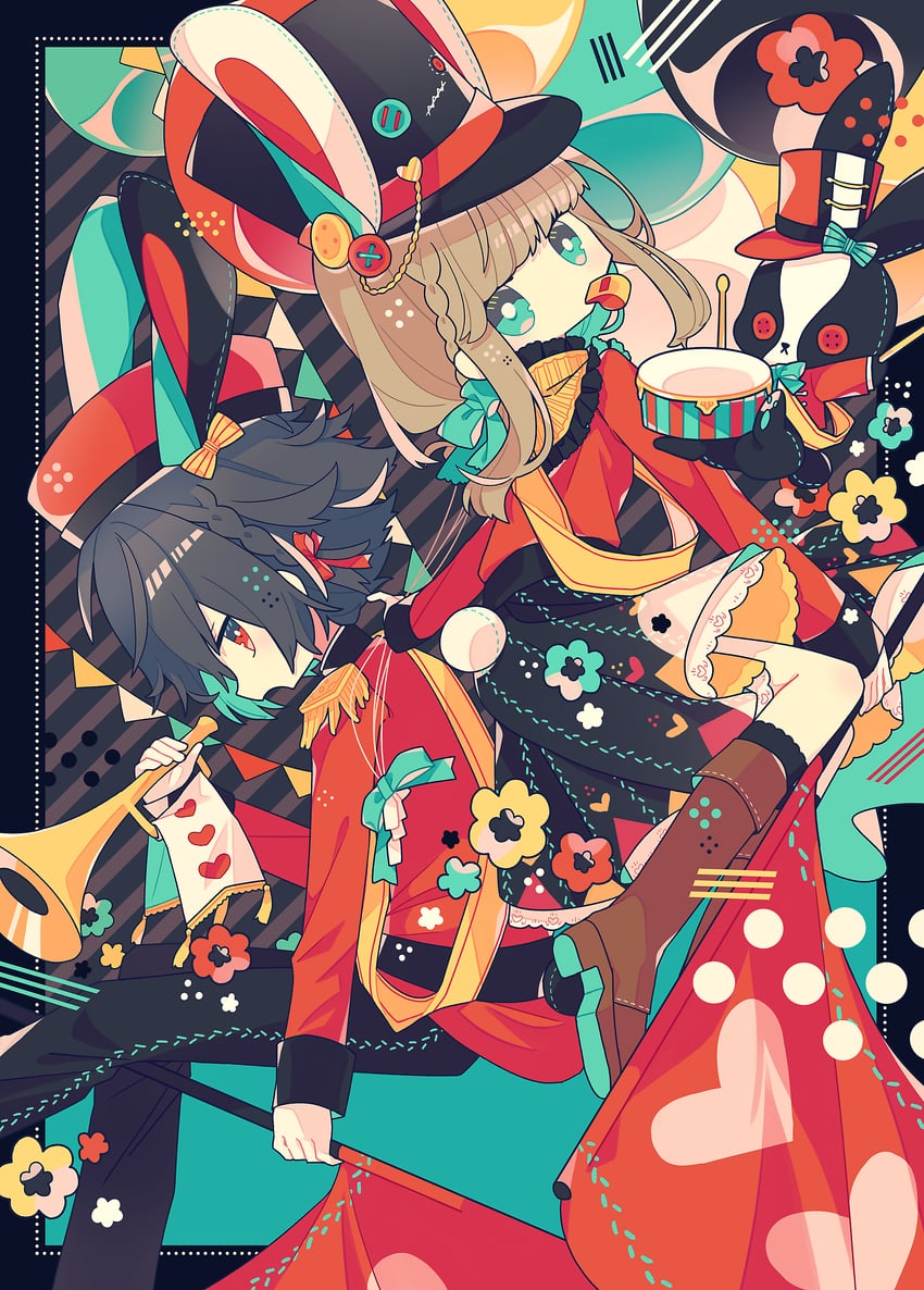 原创 1名男孩 1名女孩 气球 黑发 黑帽子
