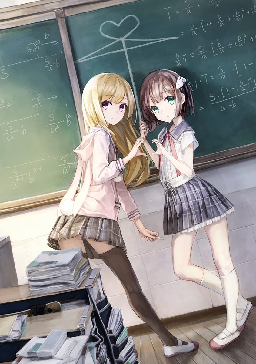 原创 2名女孩 相合伞 黑色过膝袜 金发 蓝色水手领