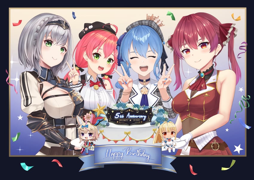 Hololive、星街彗星、星街彗星(第一套服装) 6个以上女孩 呆毛 兽耳 周年纪念 阿斯科特领巾