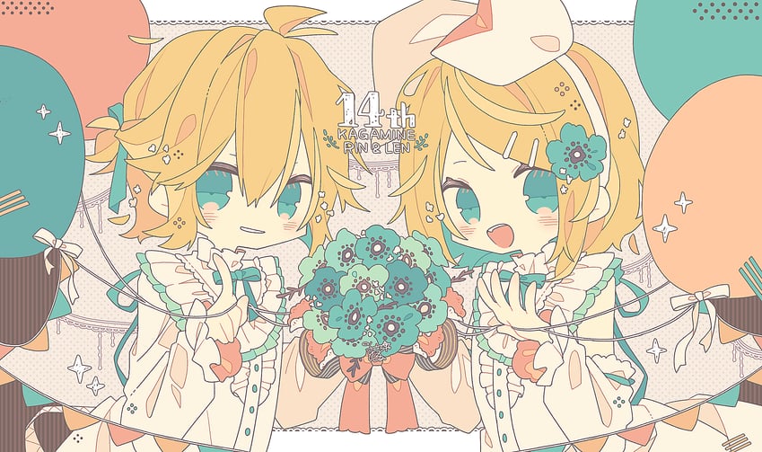 VOCALOID、镜音连、镜音铃 1名男孩 1名女孩 :D 呆毛 周年纪念