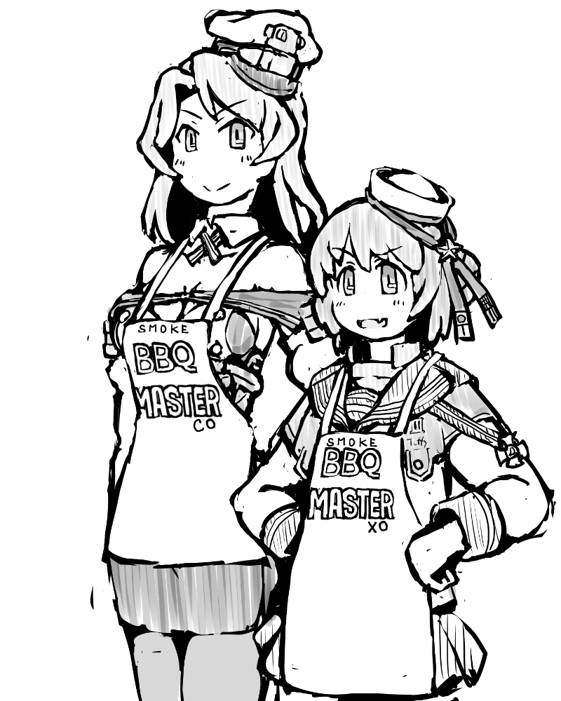 舰队Collection、休斯敦 (舰娘)、塞缪尔·B·罗伯茨 (舰队收藏) 2名女孩 围裙 衣服上的文字 牛仔镜头 假领