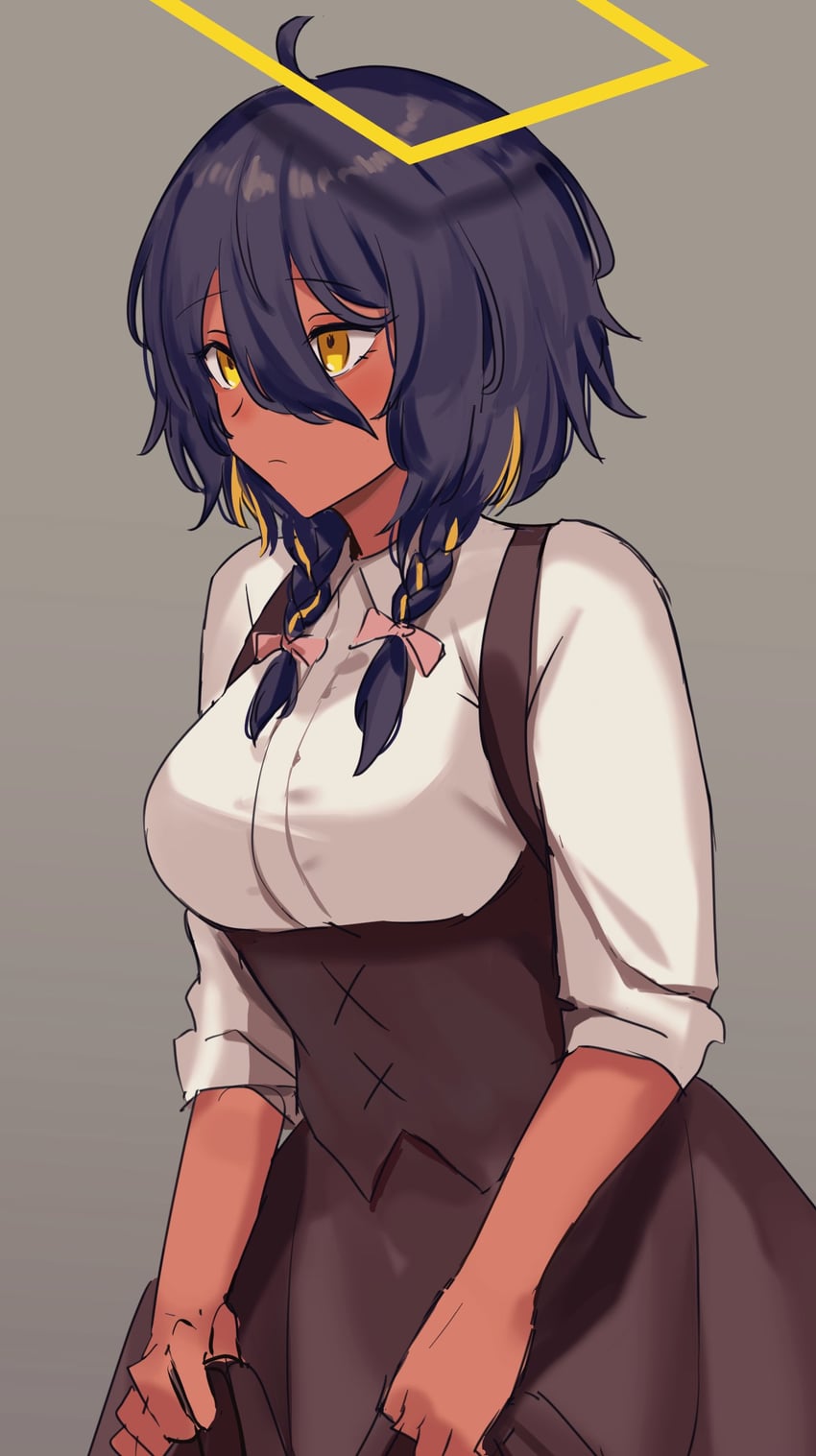 原创、阿嘉梅小姐 1名女孩 呆毛 金色挑染 蓝发 脸红