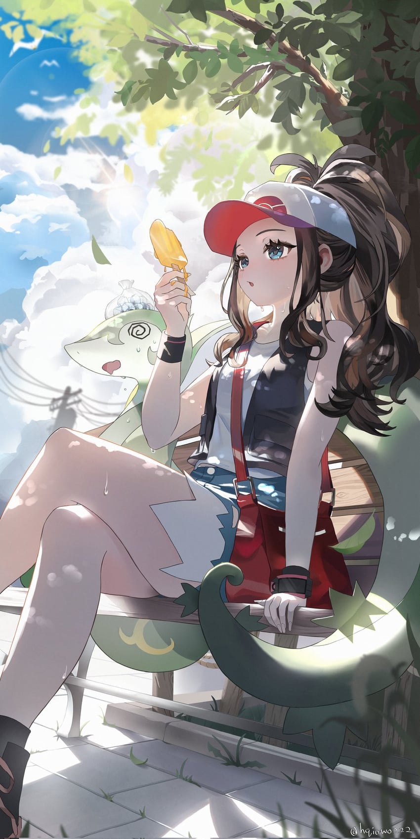 宝可梦、宝可梦 黑/白、透子 (宝可梦) 1名女孩 @_@ 棒球帽 黑色马甲 蓝眼