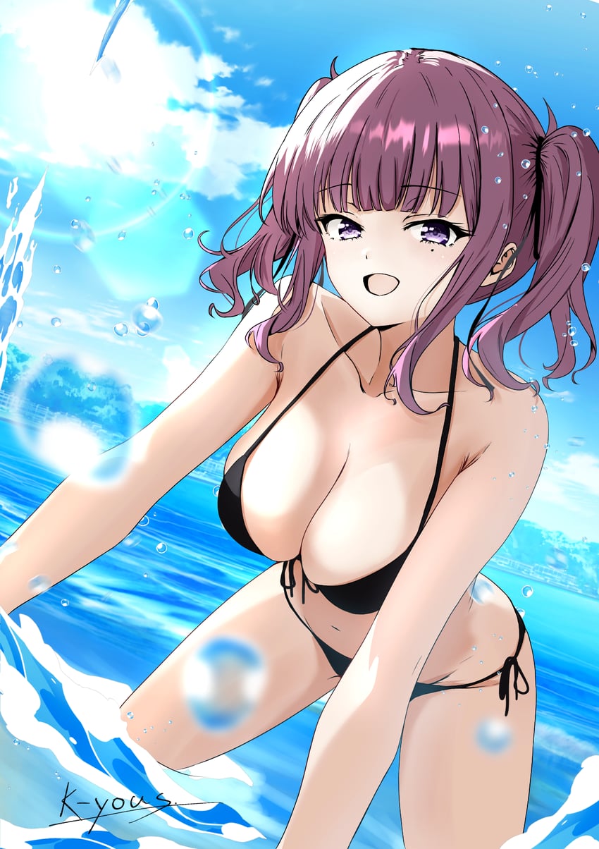 Synthesizer V、夏木加凛 1名女孩 四肢着地 作者名 比基尼 黑色比基尼