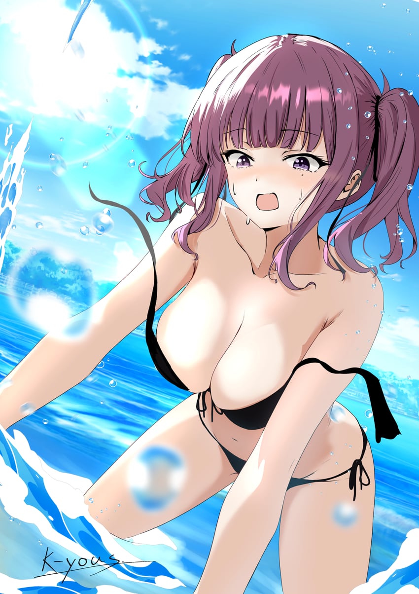 Synthesizer V、夏木加凛 1名女孩 四肢着地 作者名 比基尼 黑色比基尼