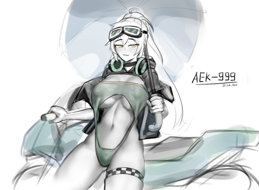 少女前线、AEK-999 (少女前线) 1名女孩 呆毛 黑色手套 脸红 乳房