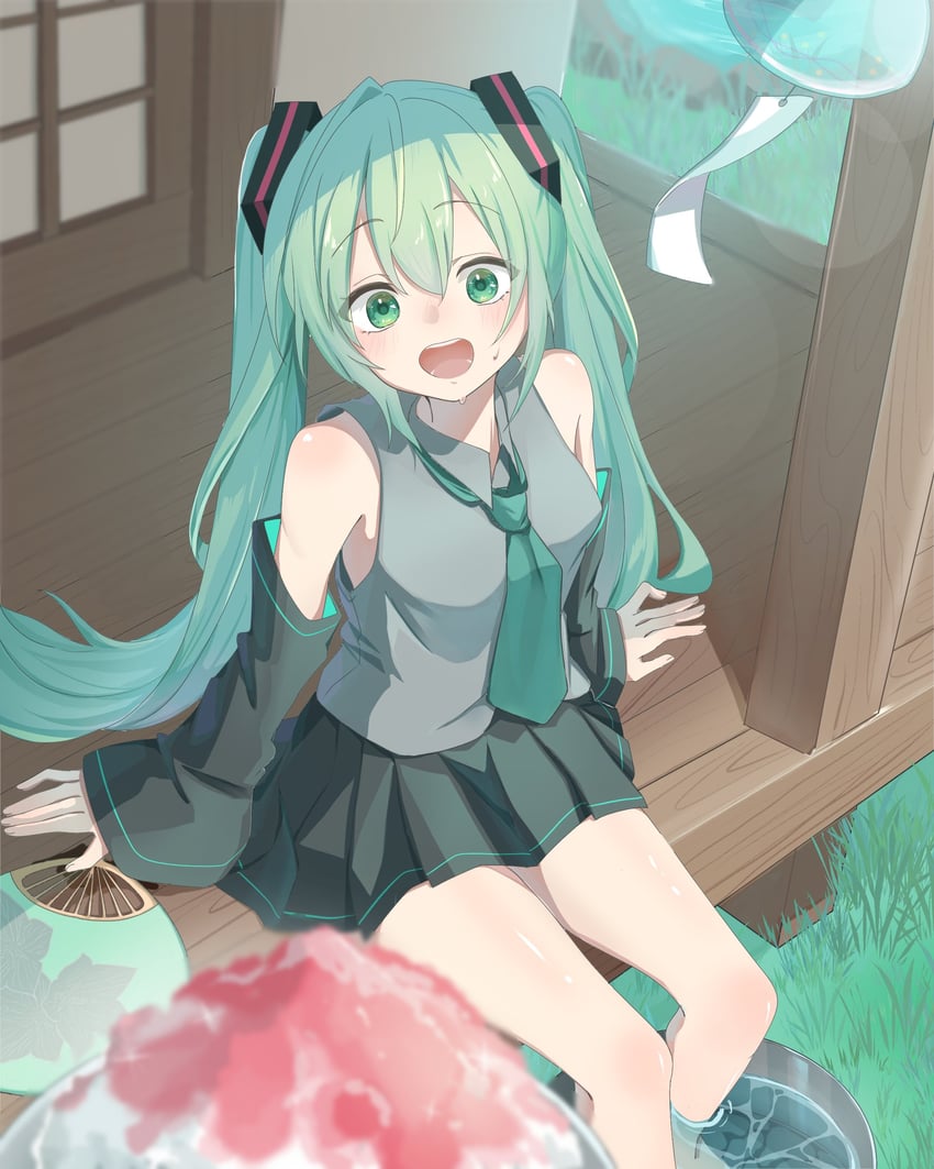VOCALOID、初音未来 1名女孩 水色瞳 水色发 铃铛 黑色裙子