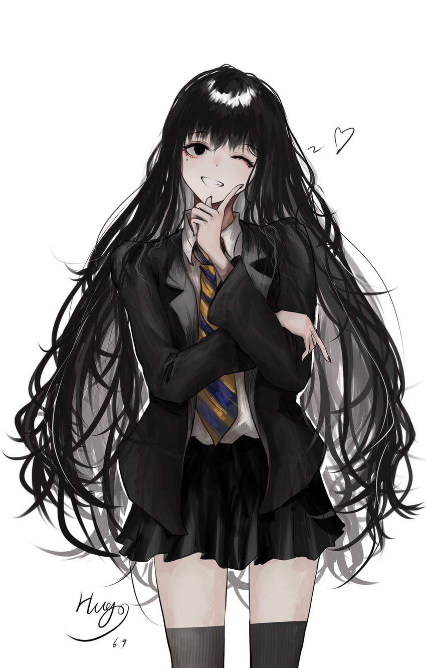原创 1名女孩 黑瞳 黑发 黑色夹克 黑色指甲