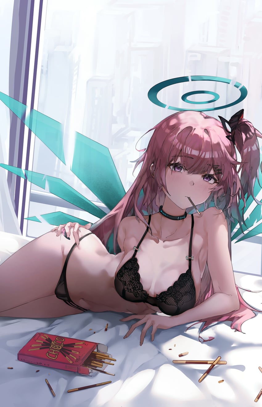 明日方舟、安比尔 (明日方舟) 1名女孩 黑色文胸 黑色内裤 胸罩 乳房