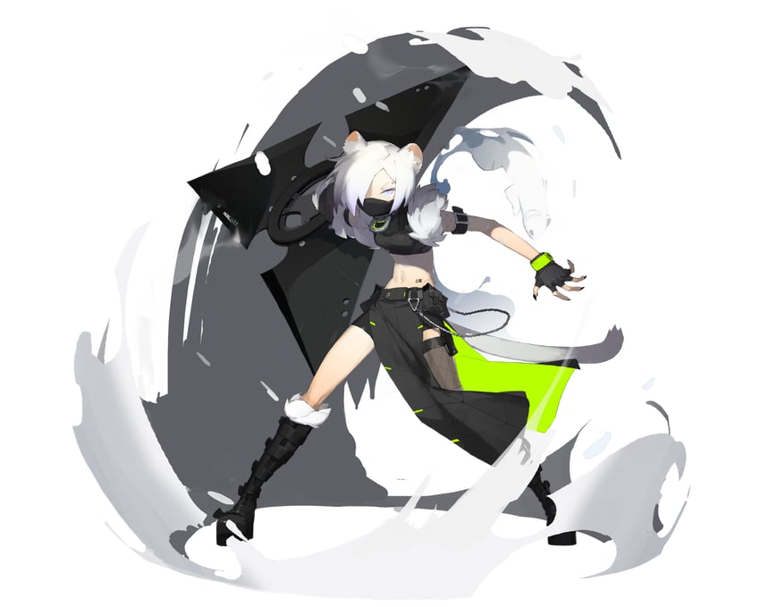 明日方舟、白雪 (明日方舟) 1名女孩 兽耳 臂带 臂章 腰带