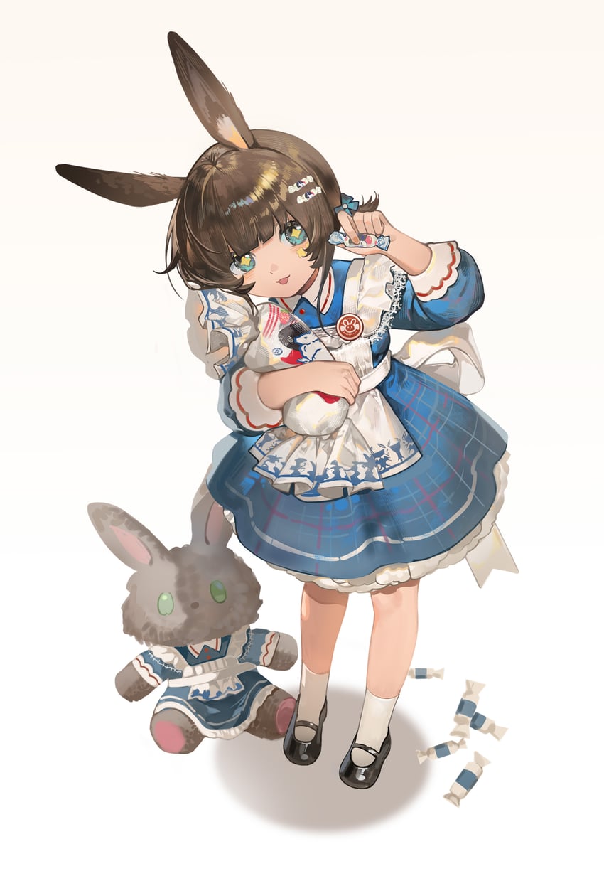 明日方舟、大白兔奶糖、阿米娅 (明日方舟) +_+ 1名女孩 幼化 兽耳 围裙