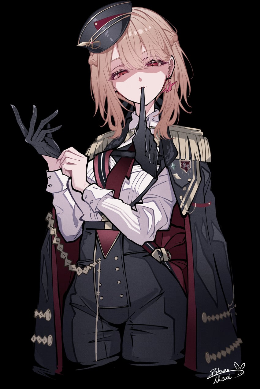 彩虹社、芙莲·E·露丝塔莉欧、furen e lustario (9th costume) 1名女孩 整理衣服 整理手套 饰绪 黑色背景