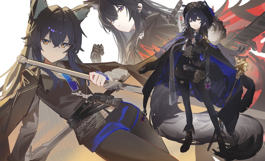 明日方舟、德克萨斯 (明日方舟)、缄默德克萨斯 1名女孩 整理衣服 整理手套 兽耳毛 兽耳