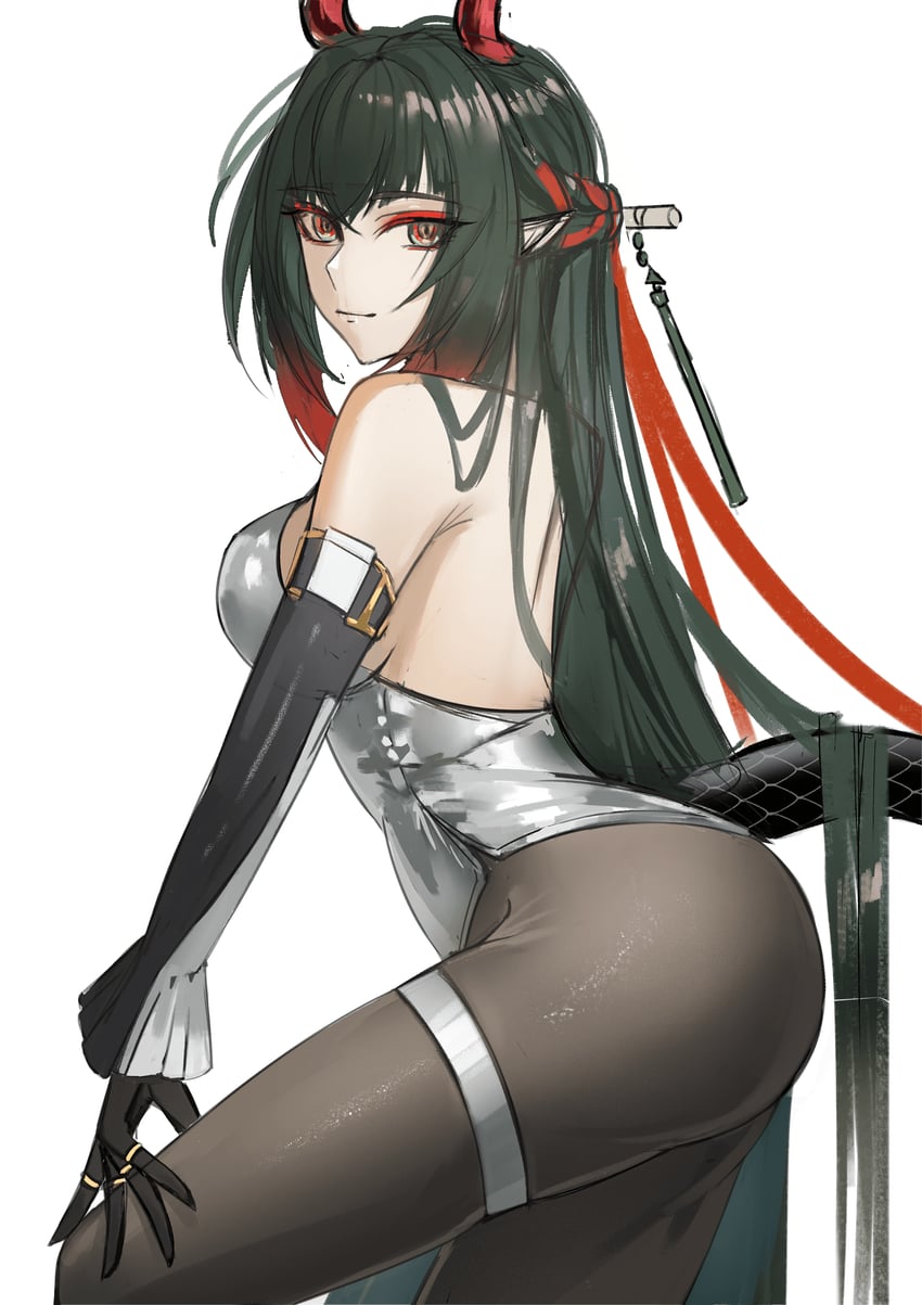 明日方舟、明日方舟：终末地、庄芳怡 (明日方舟) 1名女孩 替换服装 露肩 黑色手套 黑色连裤袜