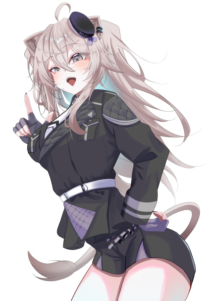 Hololive、狮白牡丹、shishiro botan (7th costume) 1名女孩 呆毛 兽耳 黑色手套 黑帽子
