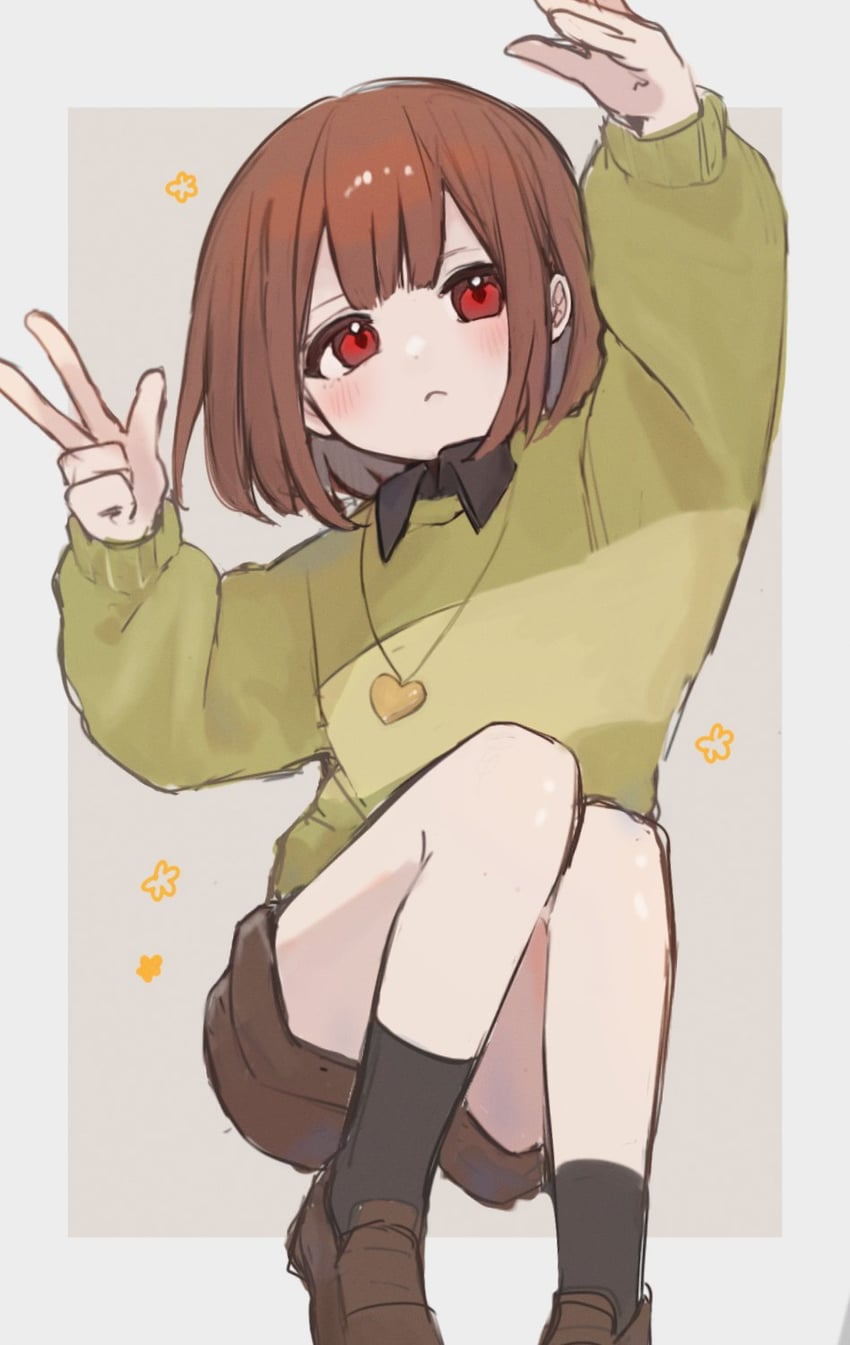传说之下、Undertale/Deltarune、恰拉 (Undertale) 1个其他角色 :< 中性 短袜 举起双手