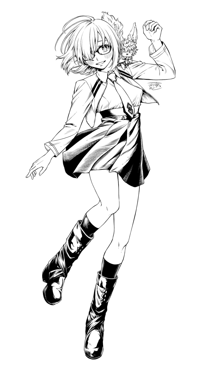 Fate/Grand Order、Fate系列、芙芙(Fate) 1名女孩 踝靴 举手 靴子 迦勒底标志